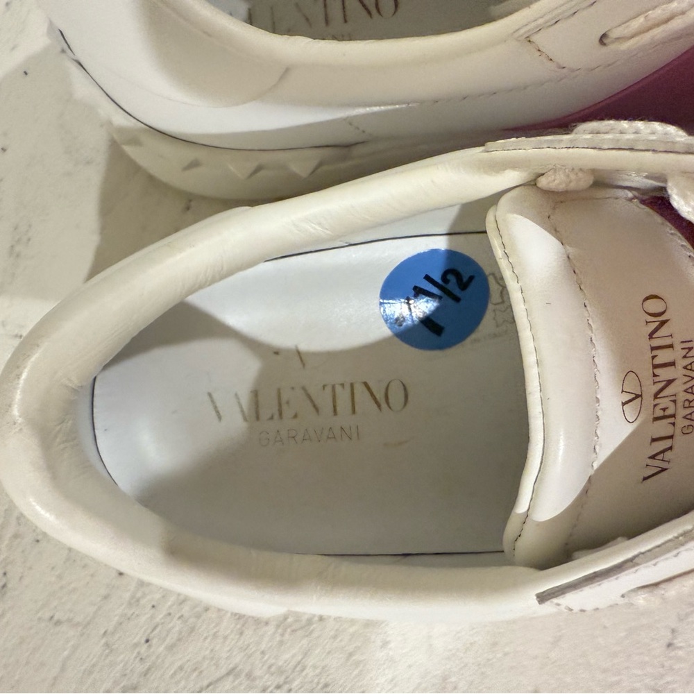 Valentino White and Pink Sneakers with Minimal Rockstuds on heel - Picture 3 of 9